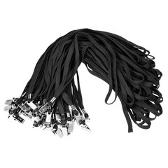 50 Pcs Flat Lanyards with Clip Neck ID Card Badge Holder, Black