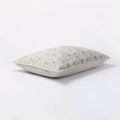 Decorative Border Cotton Slub Print Quilt Sham Light Teal Green – Threshold™ gallery