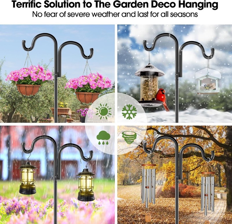92" Double Shepherds Hooks Adjustable Bird Feeder Pole for Garden Hanging Plants gallery