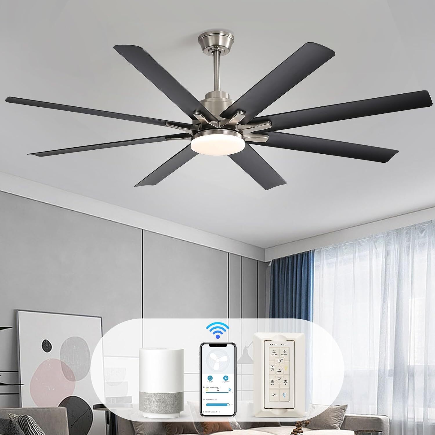 Extra Large 66'' Ceiling Fan & Light APP Remote Control 8-Blades Cooling Modern gallery