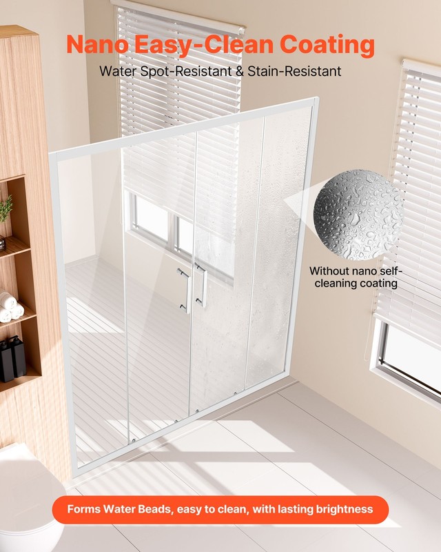 VEVOR Semi-frameless Double Sliding Shower Door SGCC Tempered Glass 1/4" Chrome gallery