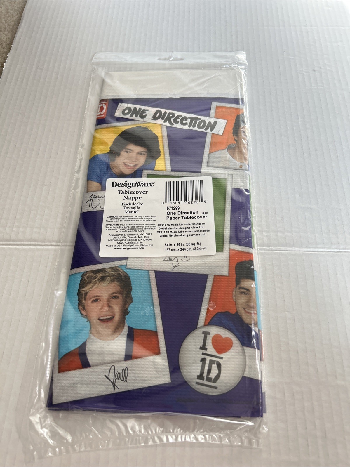 New Old Stock ONE DIRECTION Table Cloth Cover 54" X 96" Party Decor DesignWare gallery