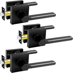 Passage Door Levers, 3 Pack Black Heavy-Duty Interior Door Handles, Square Non-L