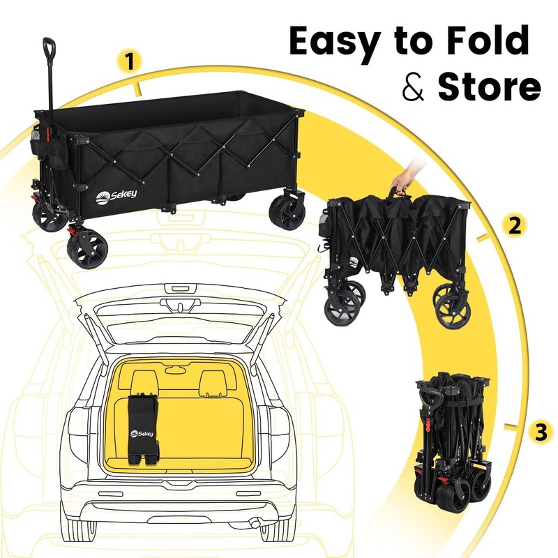 Sekey 48''L Collapsible Foldable Extended Wagon 440lbs Weight Capacity. Black gallery