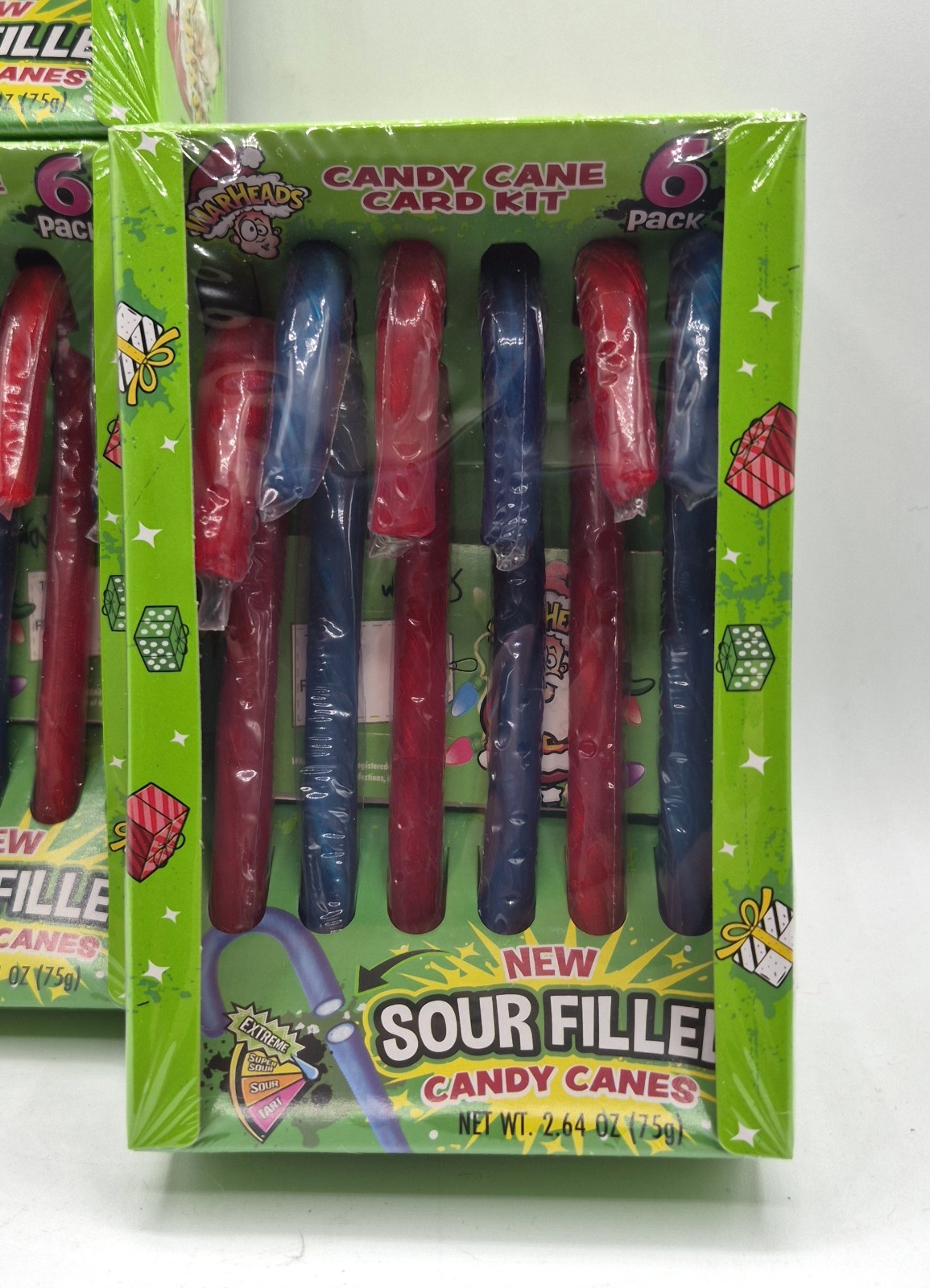 4× 2.64oz WARHEADS Candy Cane Card Kits Sour-Filled Blue Raspberry+Black Cherry gallery