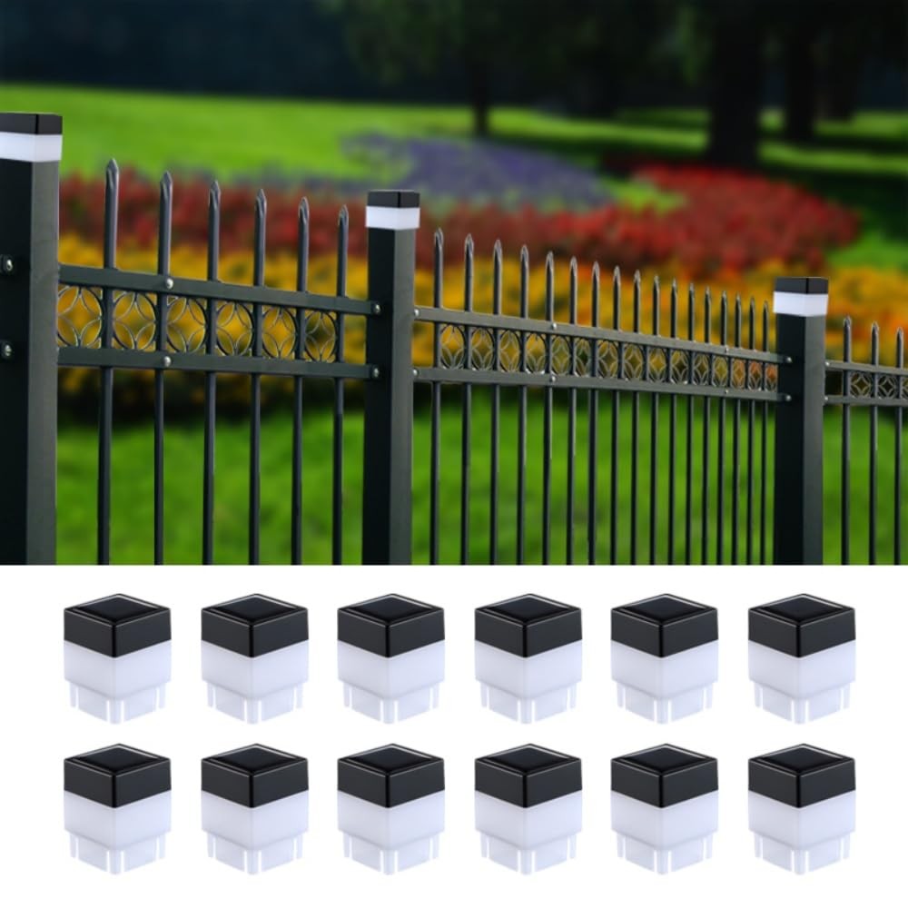 TERBBU Solar LED Fence Post Cap Light 2x2 Inch (5x5cm) - for Wrought Black gallery