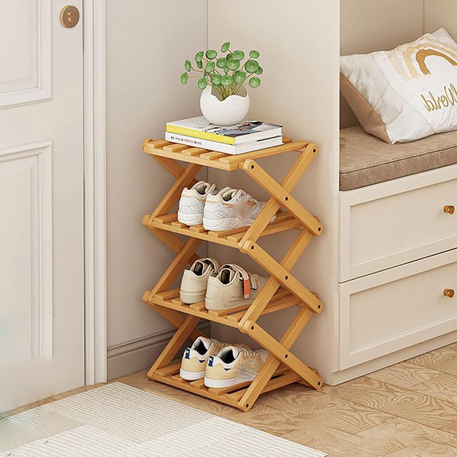 4Tier Vertical Folding Shoe Rack Portable FreeStanding for Small Spaces gallery