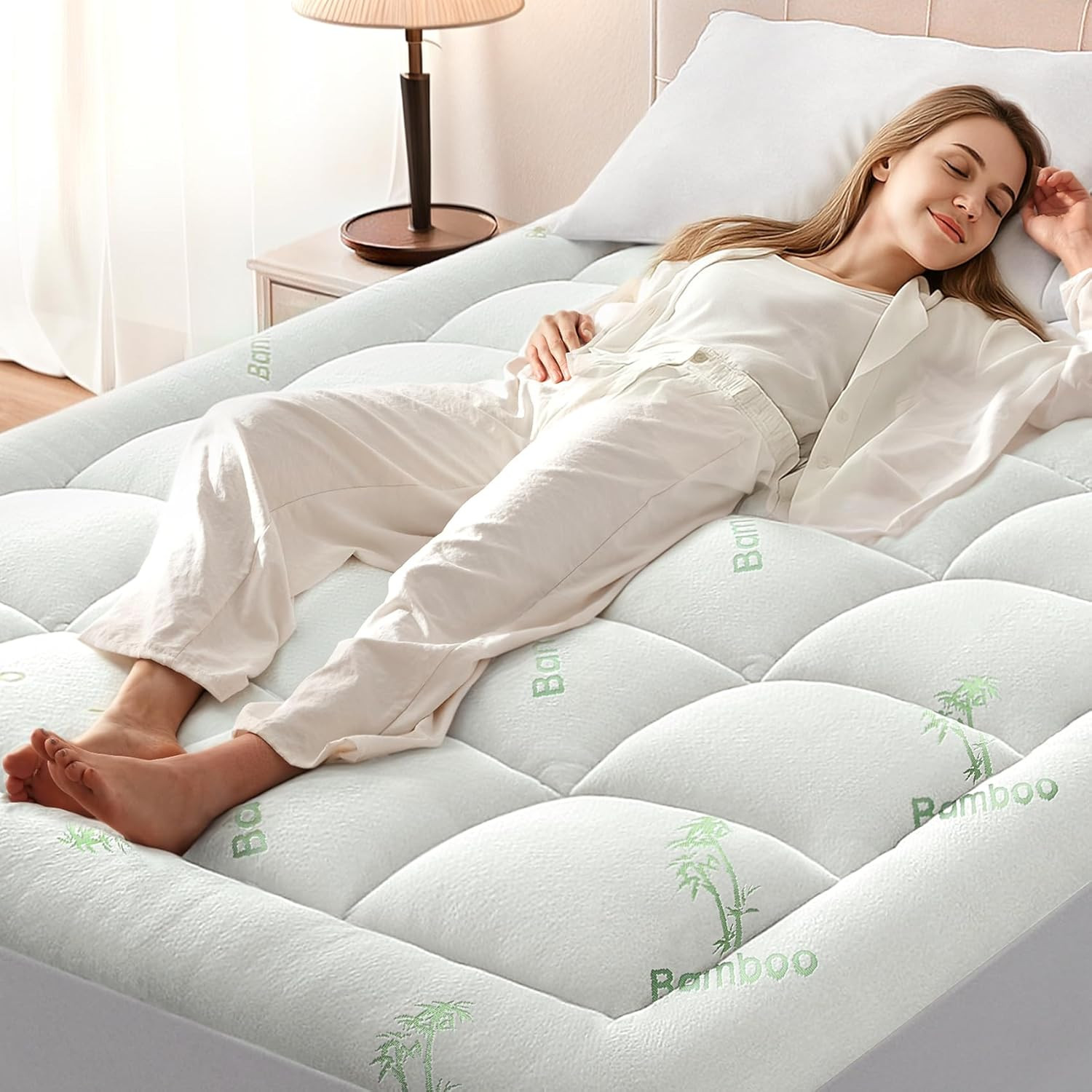 Queen Bamboo Memory Foam Mattress Topper with Deep Pocket for Back Pain Relief gallery