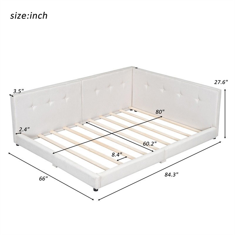 Modern Upholstered Platform Bed Frame Queen Size Daybed with USB Ports,Beige gallery