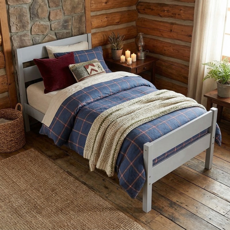 Gray Twin Size Platform Bed Frame Solid Pine Wood with Slat Support gallery