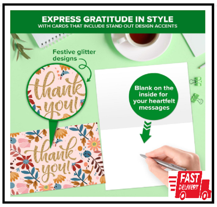24 Pack Glittery 6X4In Assorted Thank You Cards with Envelopes and Stickers, 24 gallery
