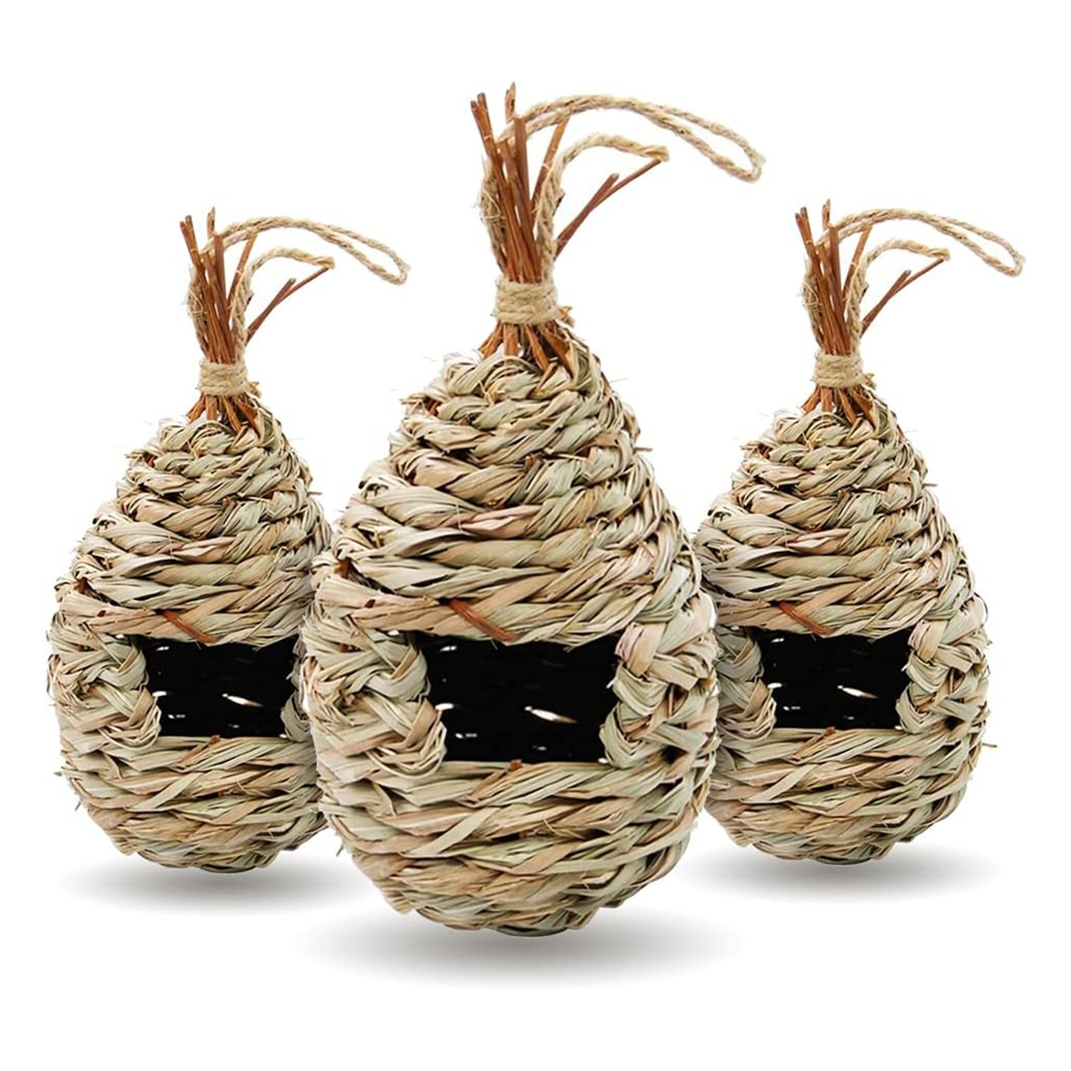 3Pack Handwoven Straw Hanging Hummingbird House Grass Bird Nest Bird Feeder gallery