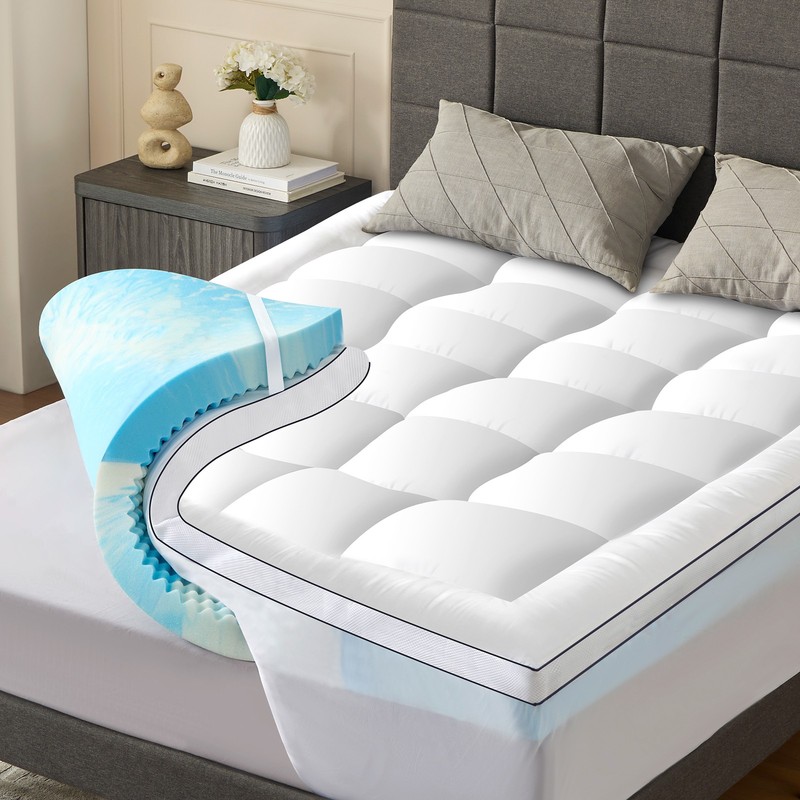 King Dual Layer 4 In Memory Foam Mattress Topper for Back Pain Relief Breathable gallery