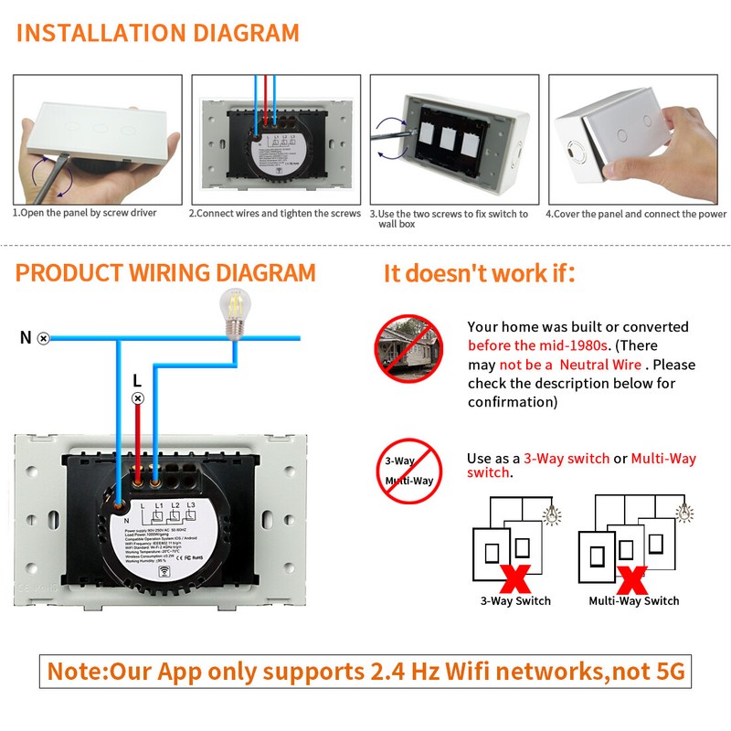 1/2/3 Gang Smart WiFi Light Switch Touch Panel IFTTT Amazon Alexa Google Home US gallery