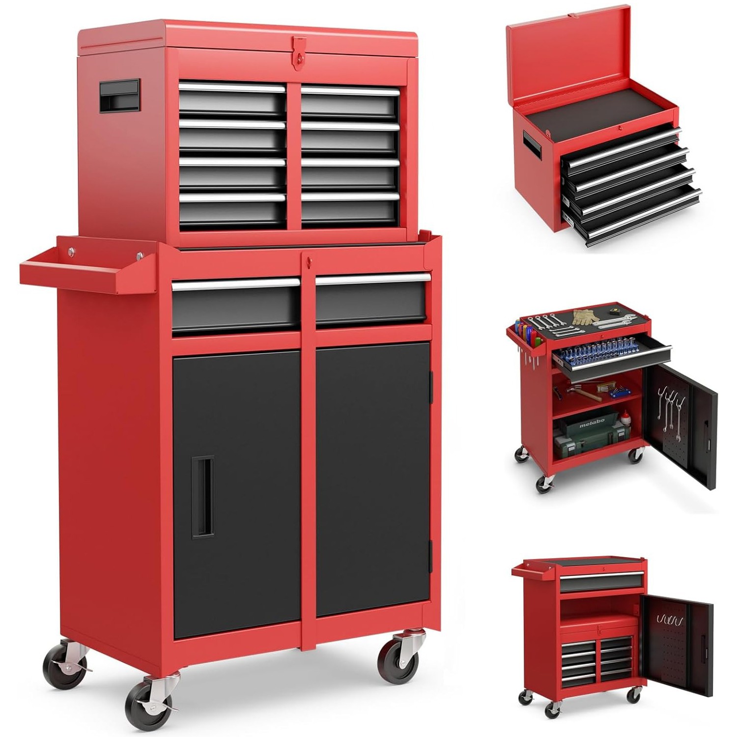 2 In 1 Rolling Tool Chest Tool Organizer Box w/ Lockable Wheels Garage Workshop gallery