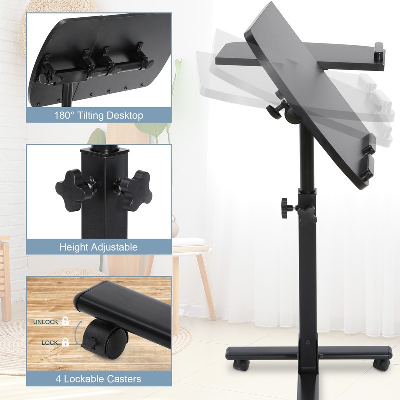 Adjustable Angle & Height Rolling Laptop Desk Over Bed Hospital Table Stand Tray gallery