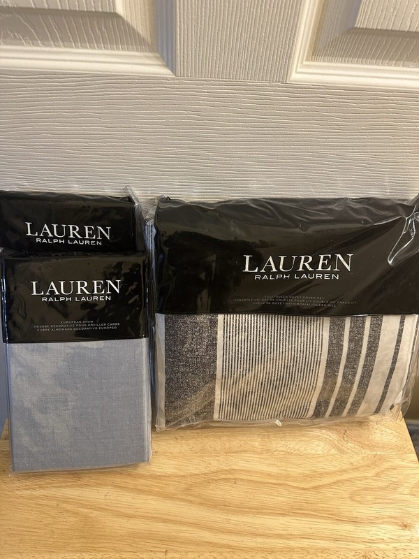 New Ralph Lauren Devon Stripe Full/Queen Duvet Cover & Shams Set 5Pc gallery