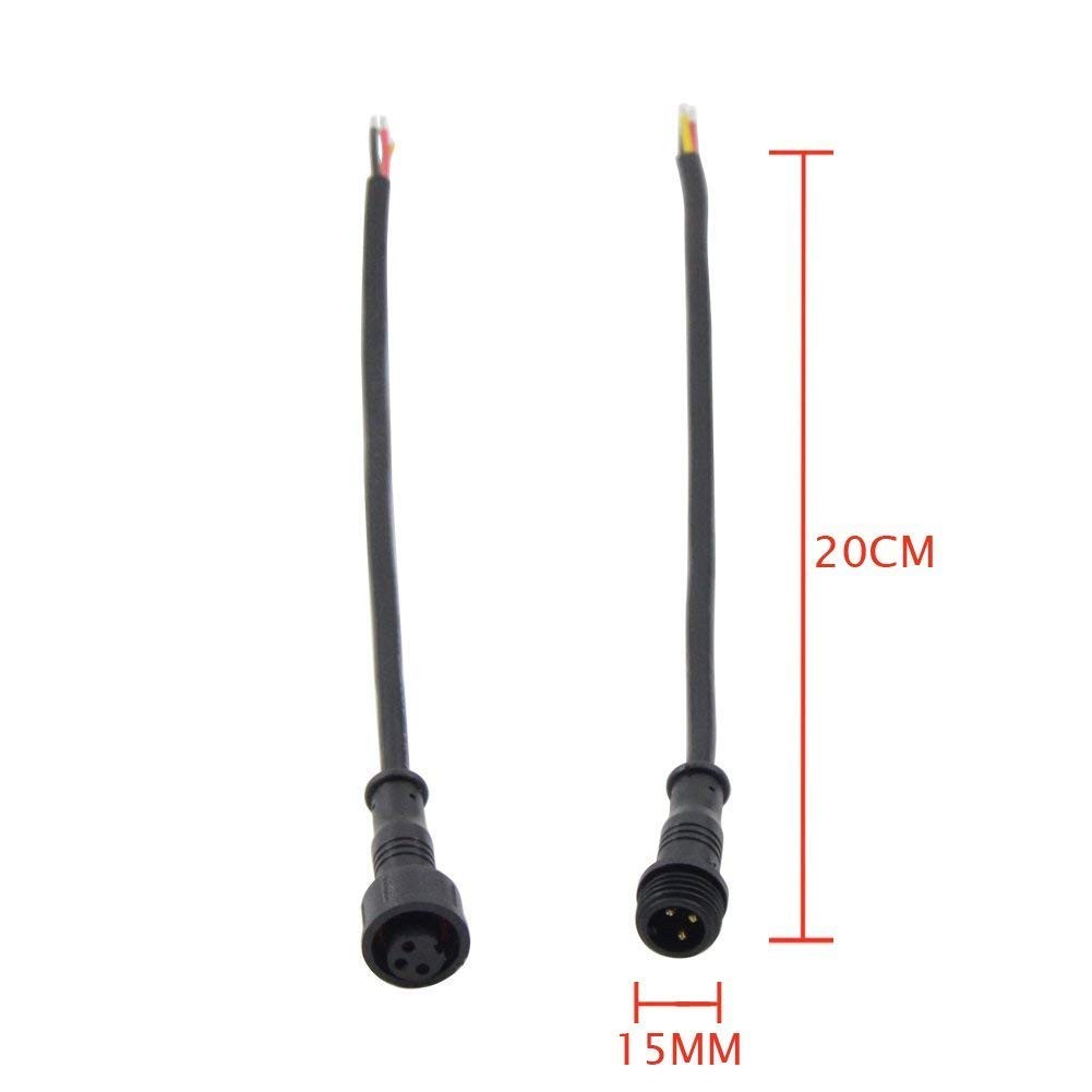 5Pairs 3 Core 3Pin Black Pigtail Plastics Waterproof IP65 LED Connector Male Fem gallery