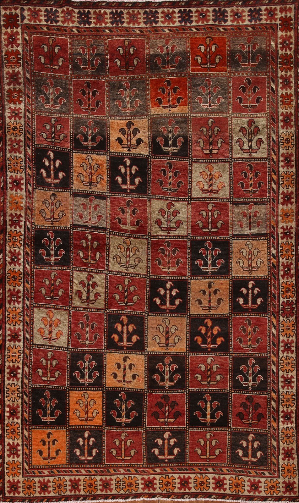 Vegetable Dye Checked Bakhtiari Area Rug 5x9 ft. Handmade Wool Vintage Carpet gallery