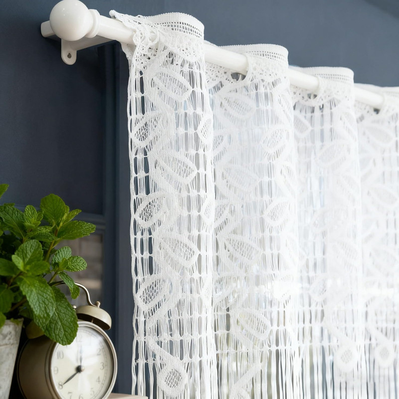 1 Panel White Lace Leaf Pattern Sheer Curtain Valance for Kitchen Small Window R gallery