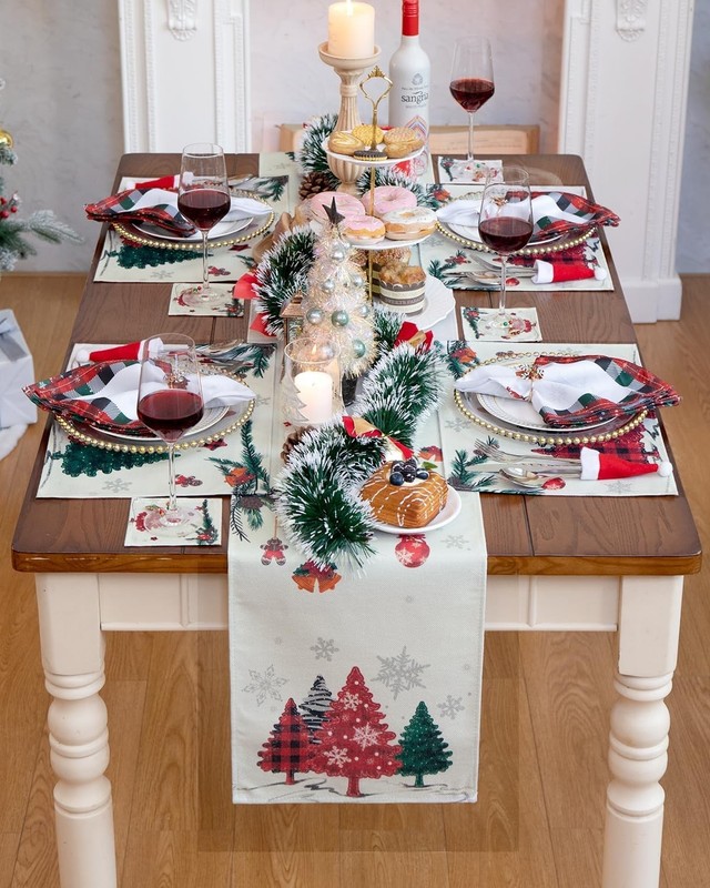 17-in-1 Red Green Tree Table Runner Set 13x72 Inch Holiday Decorations gallery