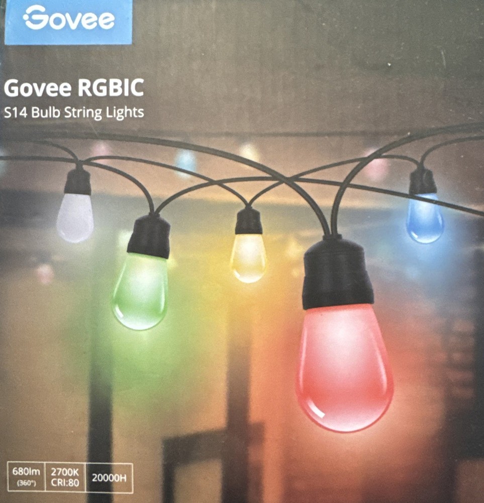 Govee Smart Outdoor String Lights H7029, 24ft RGBIC 8 Dimmable bulbs