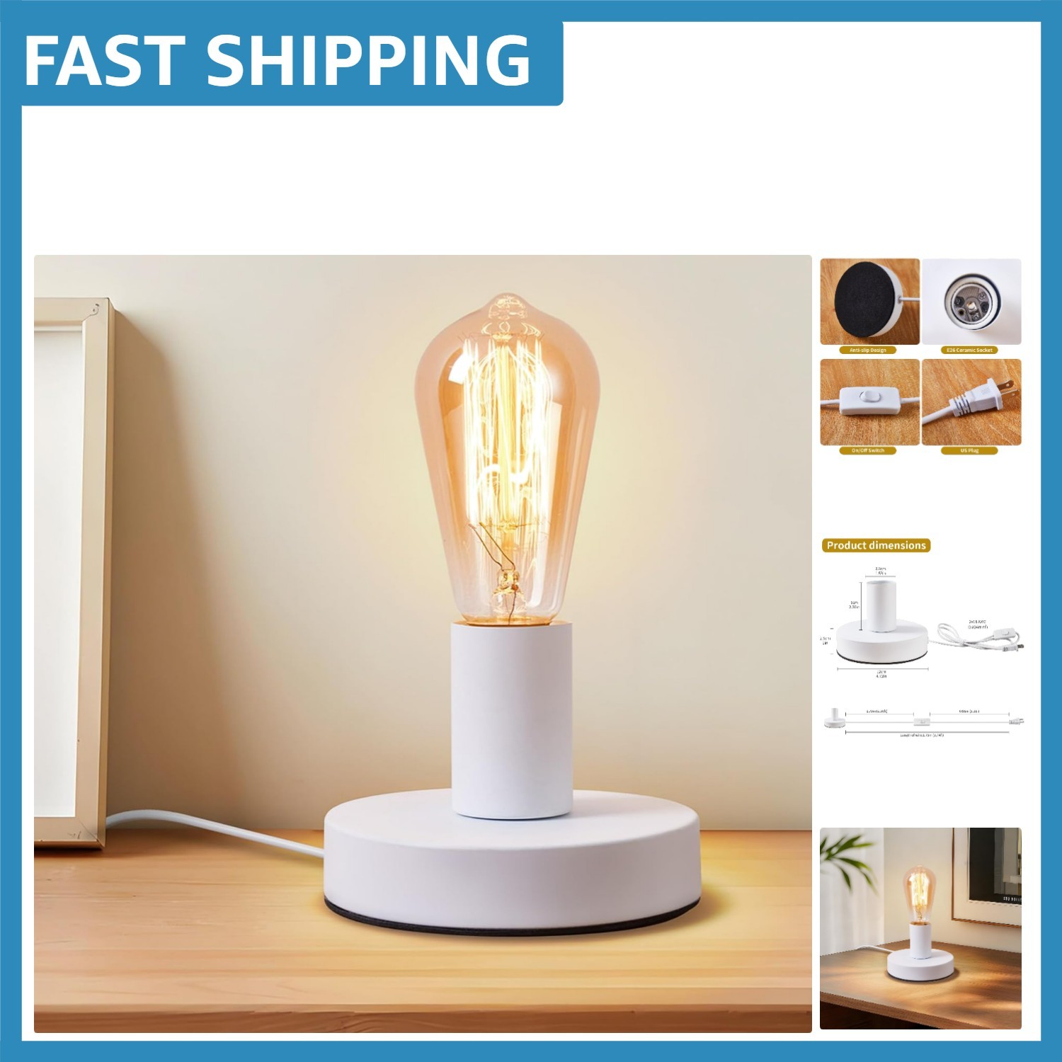 Sleek White Ceramic Table Lamp Base - Vintage Industrial E26/E27 Lamp Holder gallery