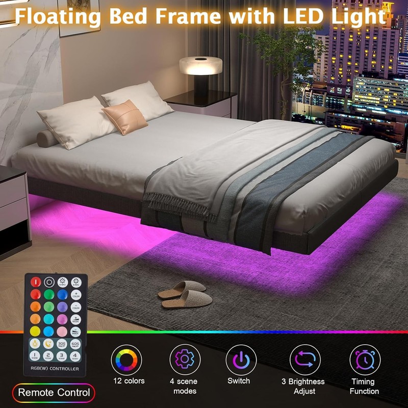 King Bed Frame ,Floating Metal Bed Frame King with LED Lights gallery