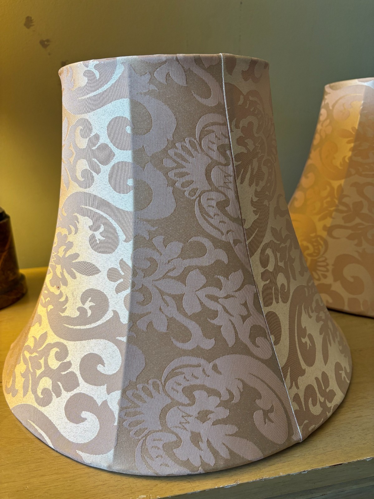 Vintage Pair Victorian Style Flared Bell Shape Fabric Lamp Shades 11"H x 14"Dia gallery