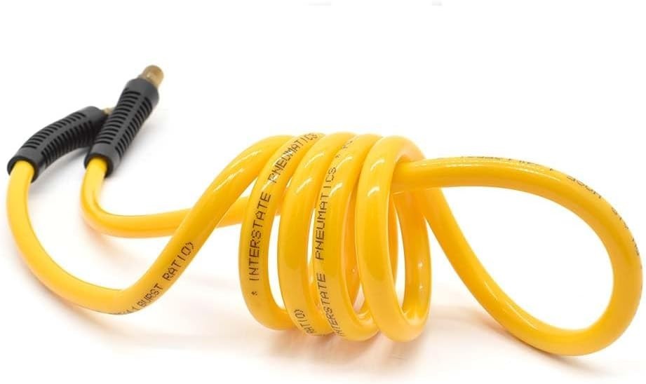 Interstate Pneumatics HR14-005 1/4 Inch 5 ft long, Recoil Yellow Nylon Air Hose