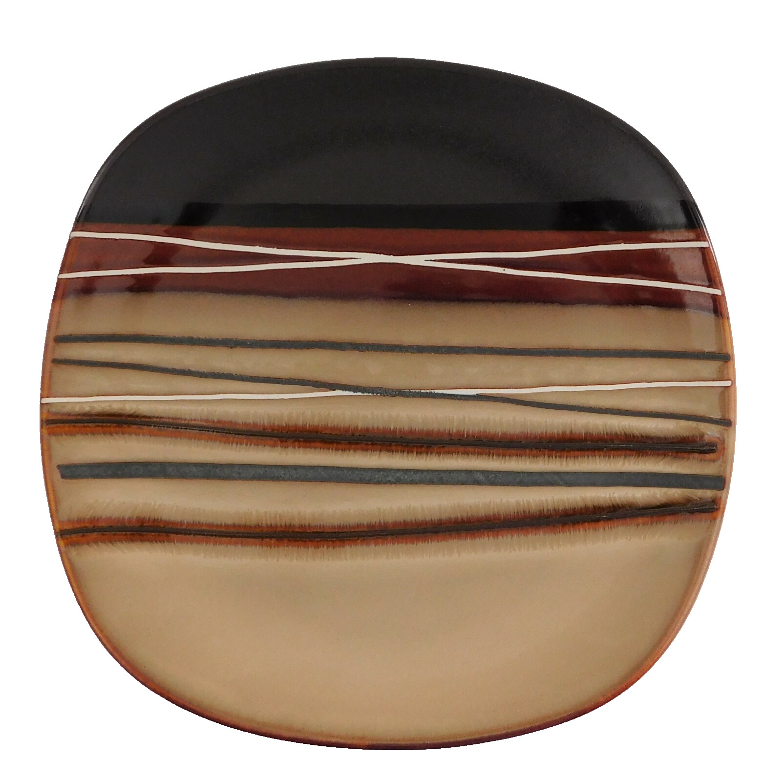 Home Trends Bazaar Square Plates 8.75" Tan Brown White Stripes Vintage gallery
