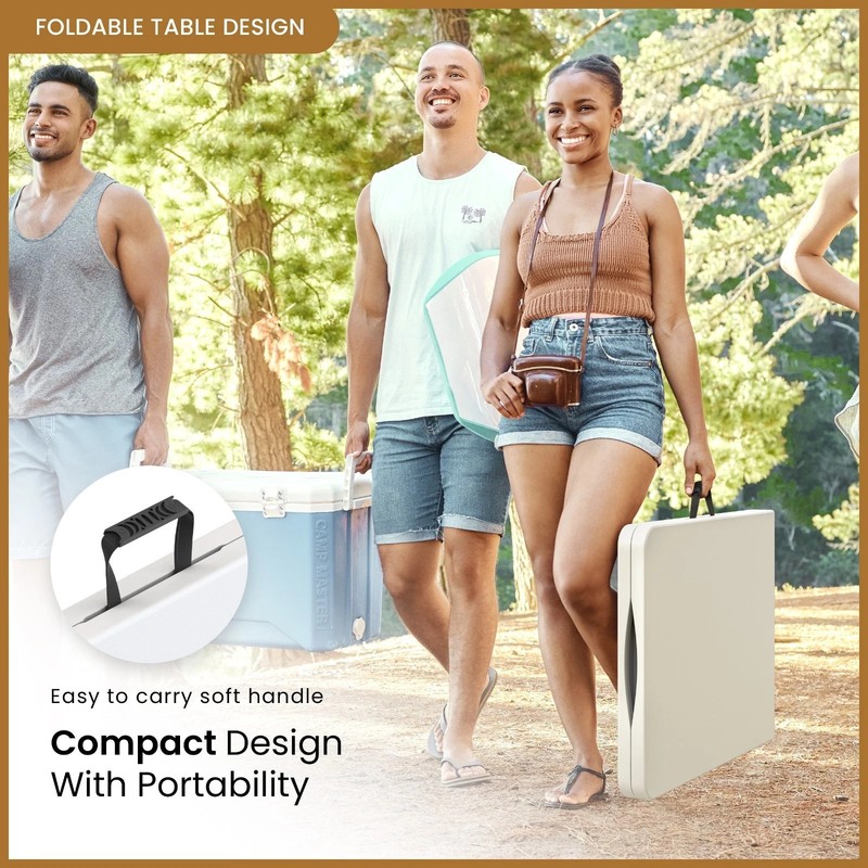 5.5 Ft Adjustable Height Portable Folding Table Fold-in-Half Picnic Table Handle gallery