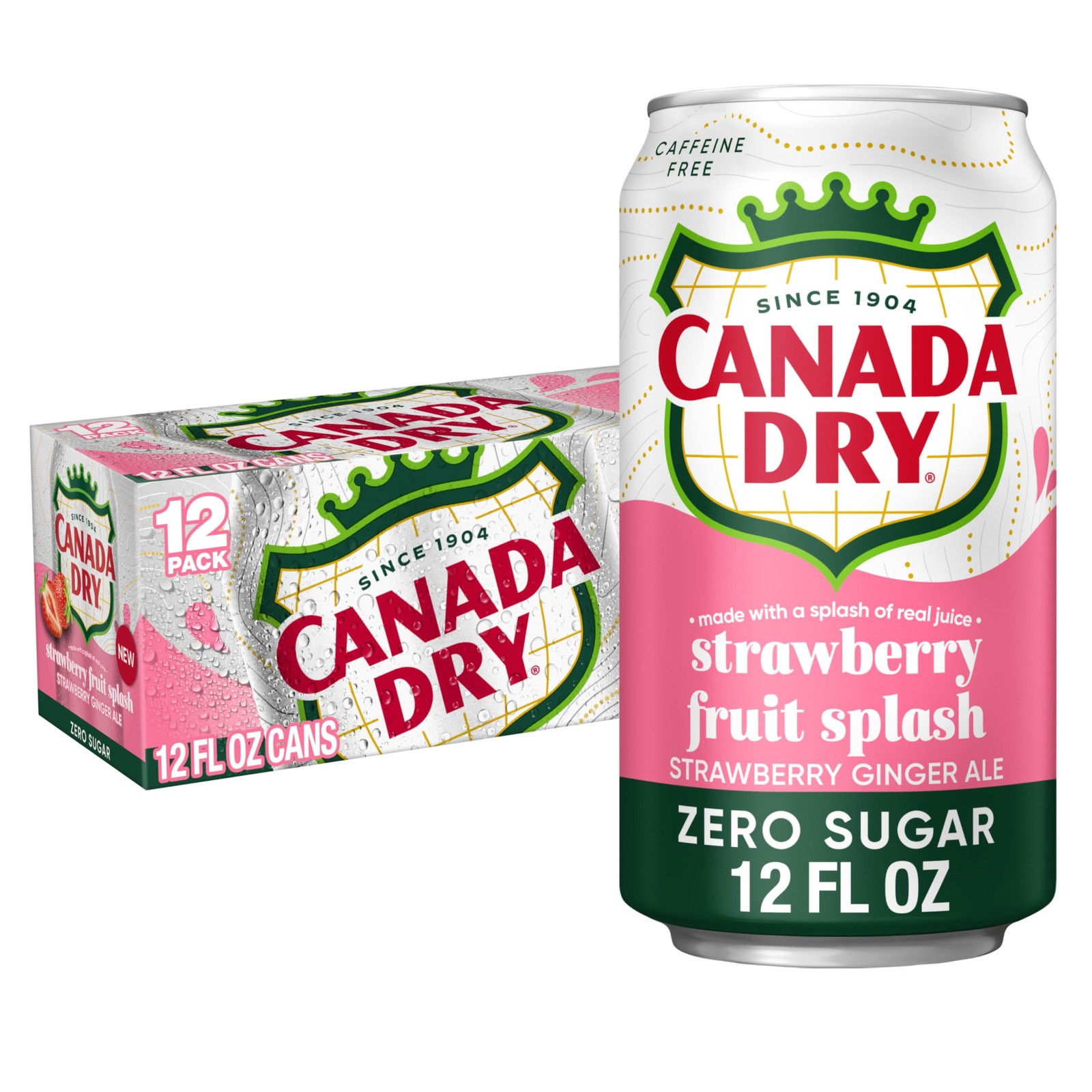 Canada Dry Fruit Splash Strawberry Ginger Ale Zero Sugar Soda, 12 fl oz cans, 12 gallery