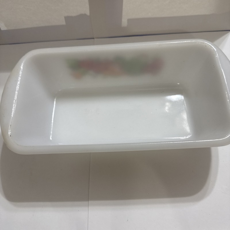 Glasbake J-522 Loaf baking Pan Vegetable Pattern 1.5qt Milk Glass Made In USA gallery
