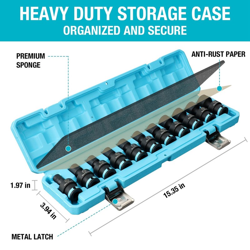 DURATECH 11PCS 3/8" Impact Swivel Socket Set Shallow Wobble Socket 8-19mm Metric gallery