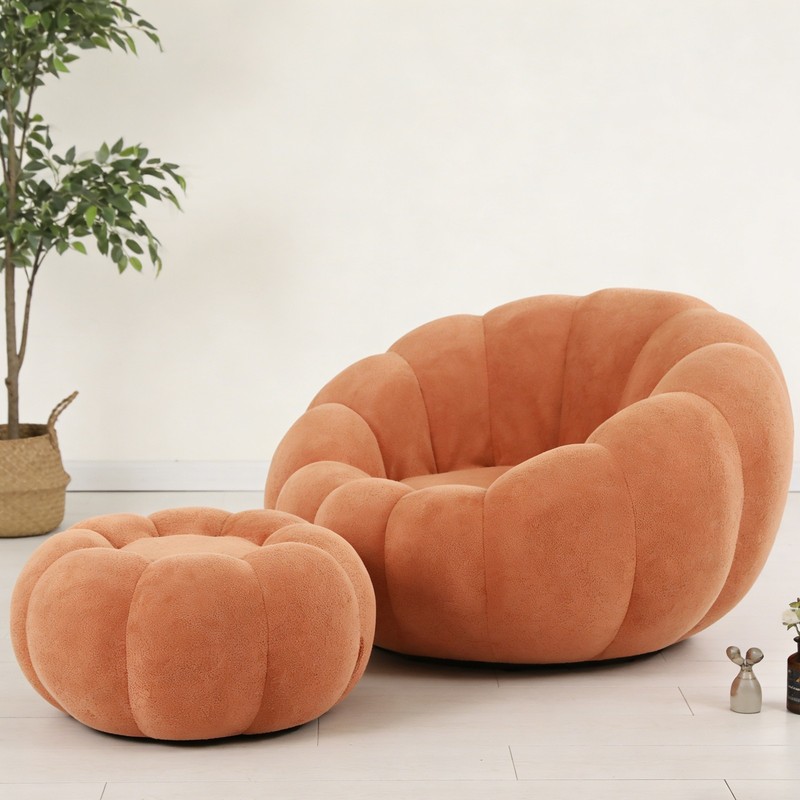 Single Sofa Chair Pumpkin Shape with Footstool Lounge Floor Sofa Living Room gallery