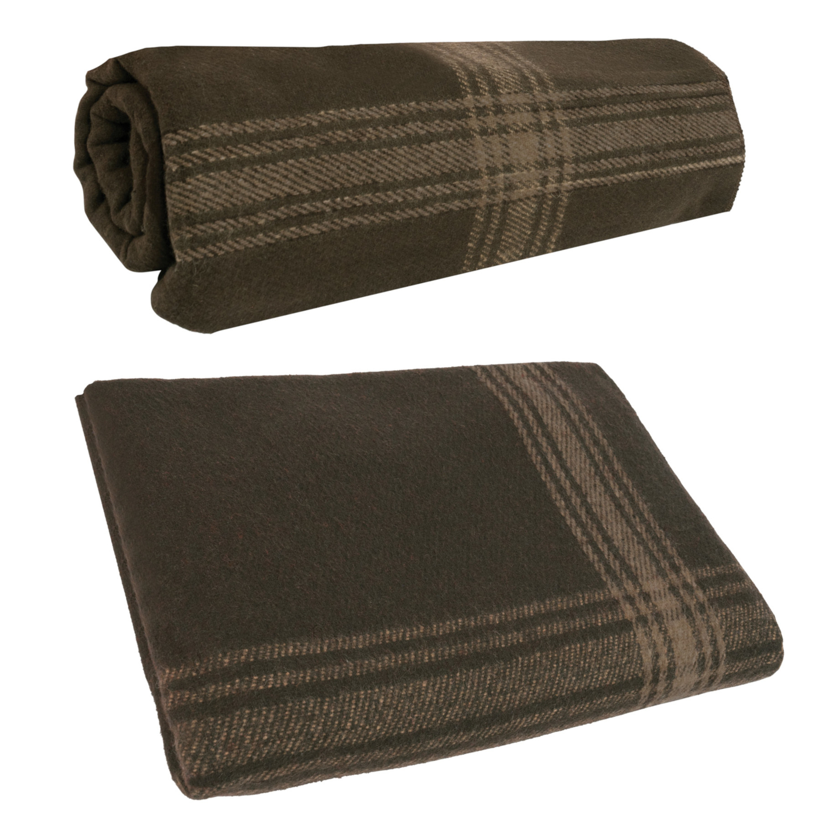 Brown and Tan Striped Outdoor Wool Blend Blanket - Camping Picnic Throw Blanket gallery