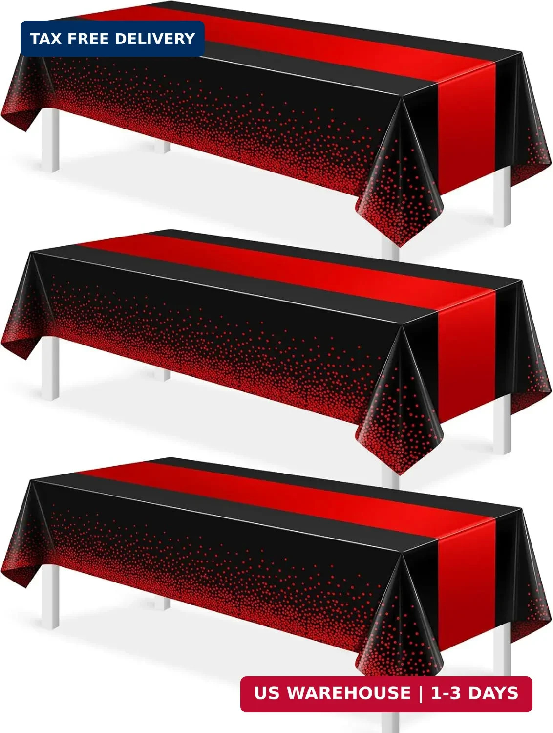 MASHAN 3Pcs Black and Red Tablecloth Party Decorations,Plastic Black Table Cloth gallery
