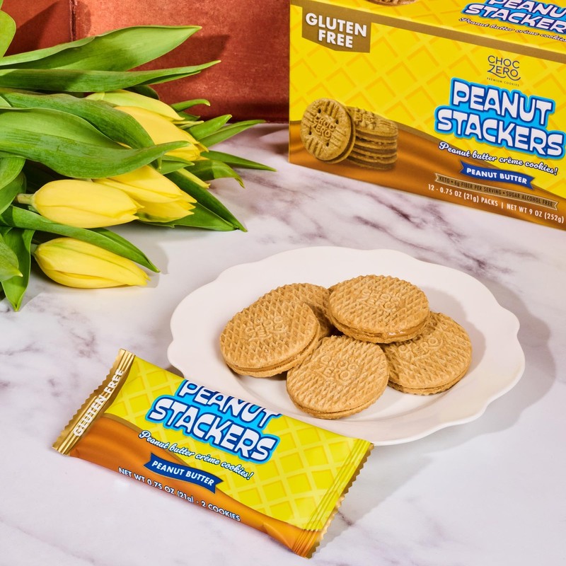 ChocZero Peanut Stackers Sandwich Cookies Gluten Free, 24 Cookies, 9 oz gallery