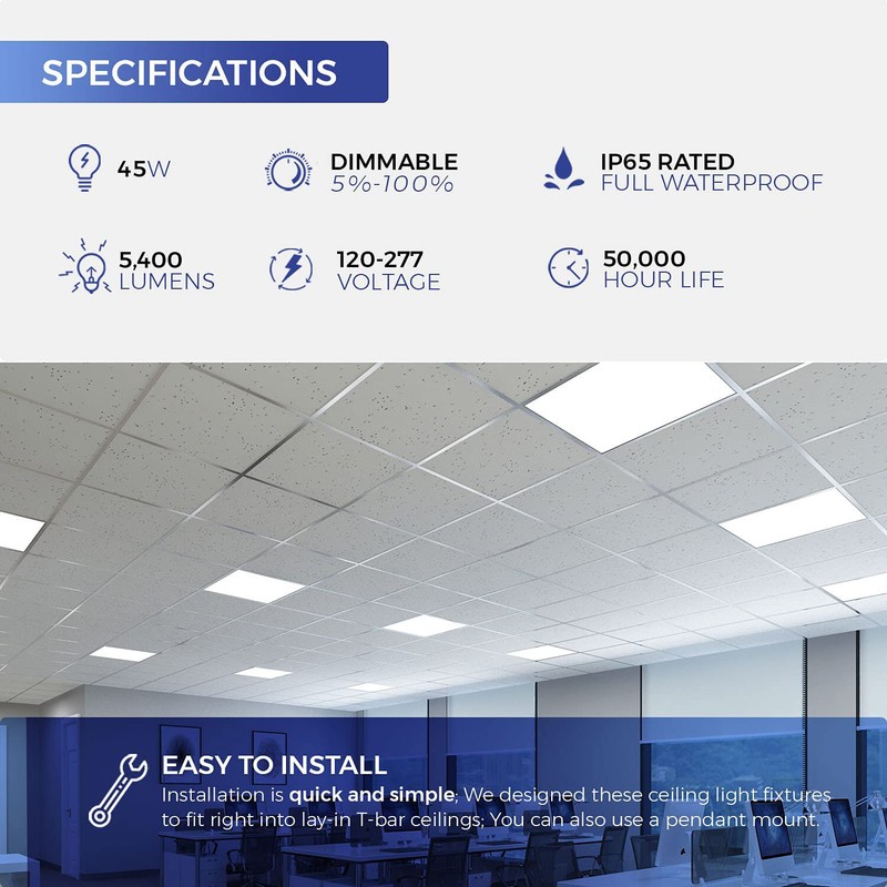 45W LED Panel Lights 2x2FT Drop Ceiling Lights,0-10V Dimmable,120-277V,5400Lumen gallery