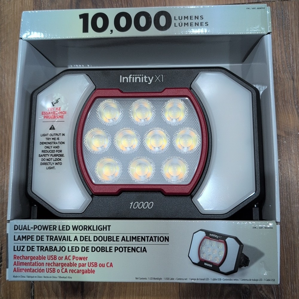 Infinity Dual-Powered LED Worklight -10000 Lumens, USB & Solar Rechargeable