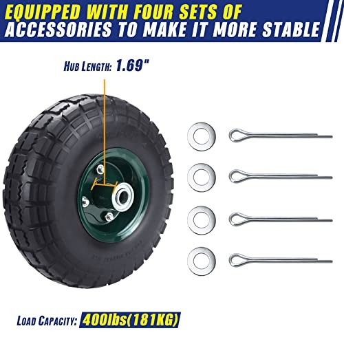 4 Pcs 10" Flat Free Tires Solid Pneumatic Tires Wheels, 4.10/3.50-4 Air Less gallery