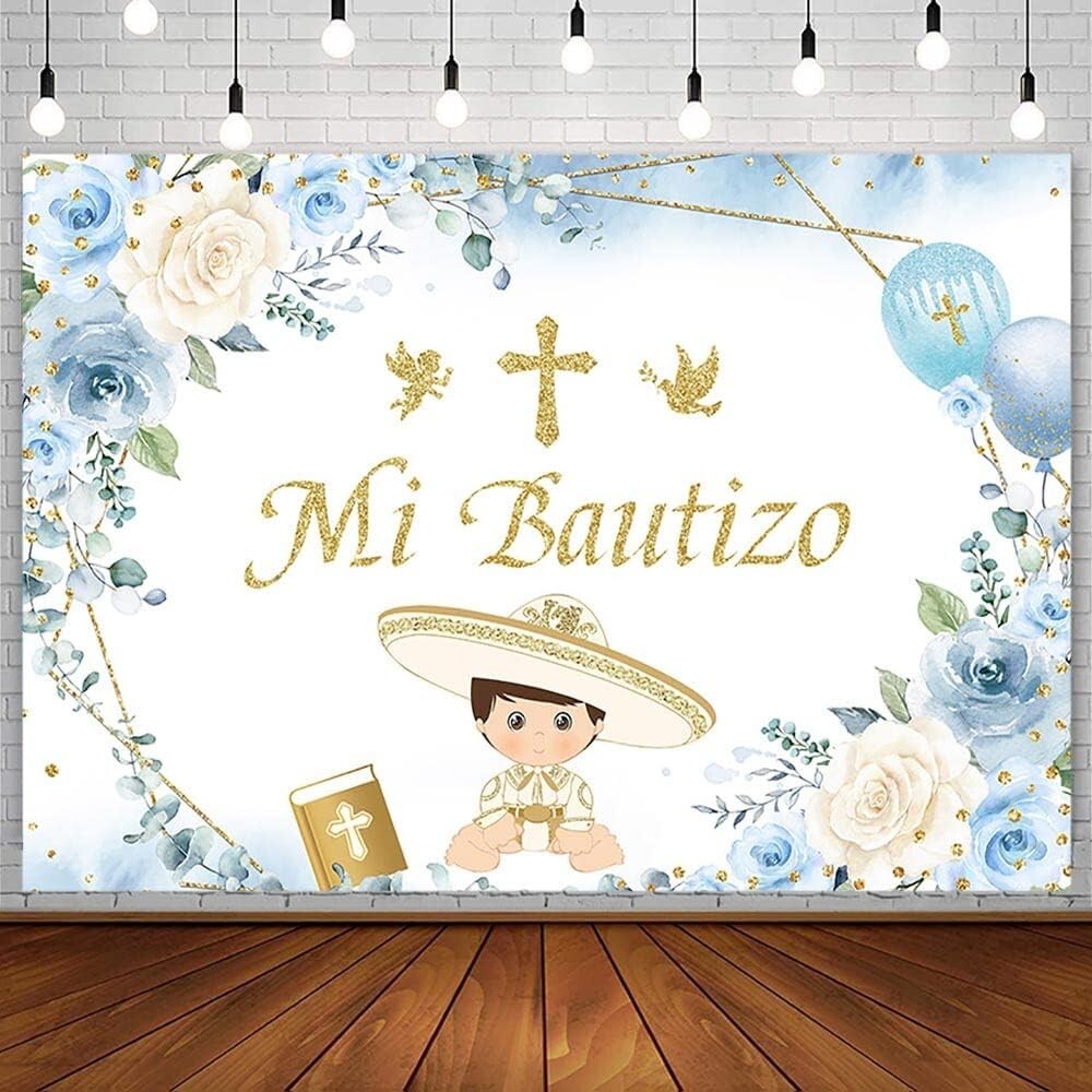 7X5Ft Mi Bautizo Backdrop Boy Baptism Christening Party Decorations Supplies Blu gallery