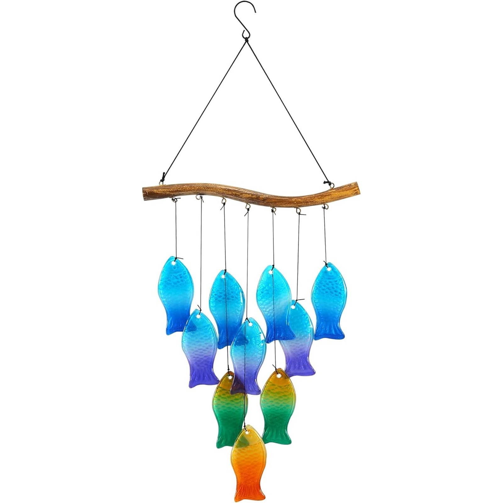 27.5in Long Glass Wind Chime Multicoloured Fish Windchime Garden Art Home Decor gallery
