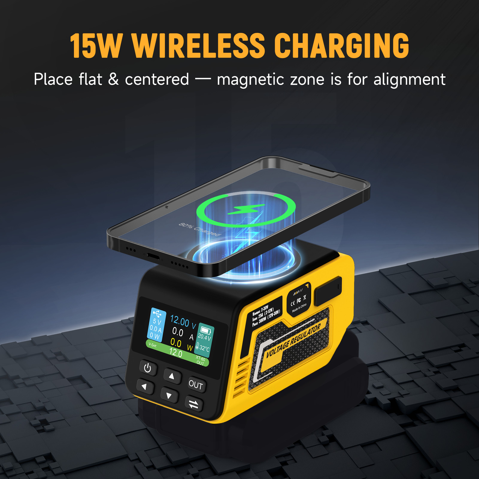 300W Adjustable Voltage Regulator Compatible with Dewalt 20V Battery, DC 2-30V gallery