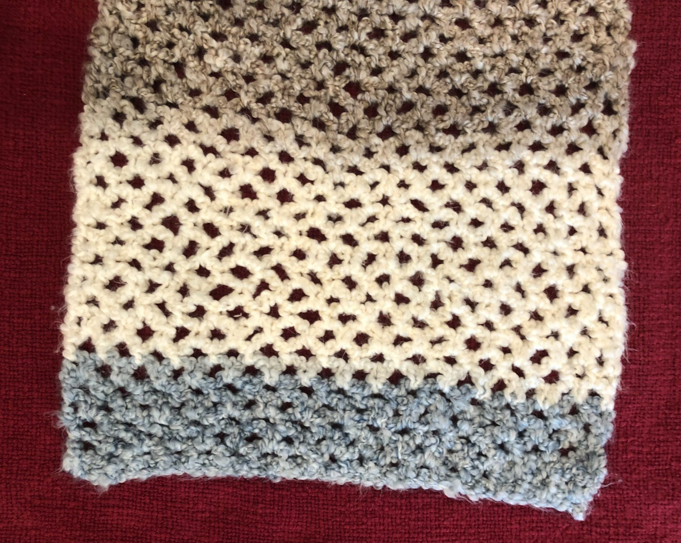 Handmade Crochet Throw Blanket 30x20 Inches Approximately, Blue/Beige/White gallery