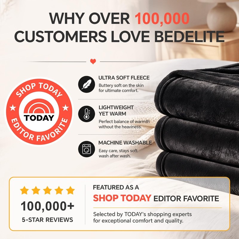 Fleece Blanket Black Throw Blankets for Couch & Bed, Luxury Plush Cozy Fuzzy gallery