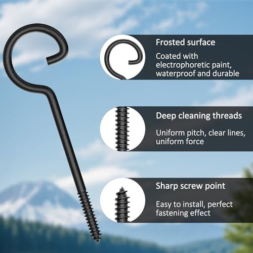 Rustic Metal Screw-in Ceiling Hooks, 35 lbs Capacity, 10 Count 6in 10Pcs Black gallery