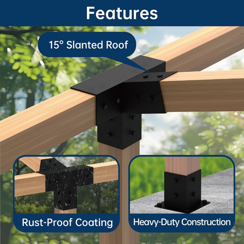 Pergola Bracket Kit 4X4, Including 1 Wall Base, 1 105 ° 4-Way and 1 Bases, 1 Set gallery