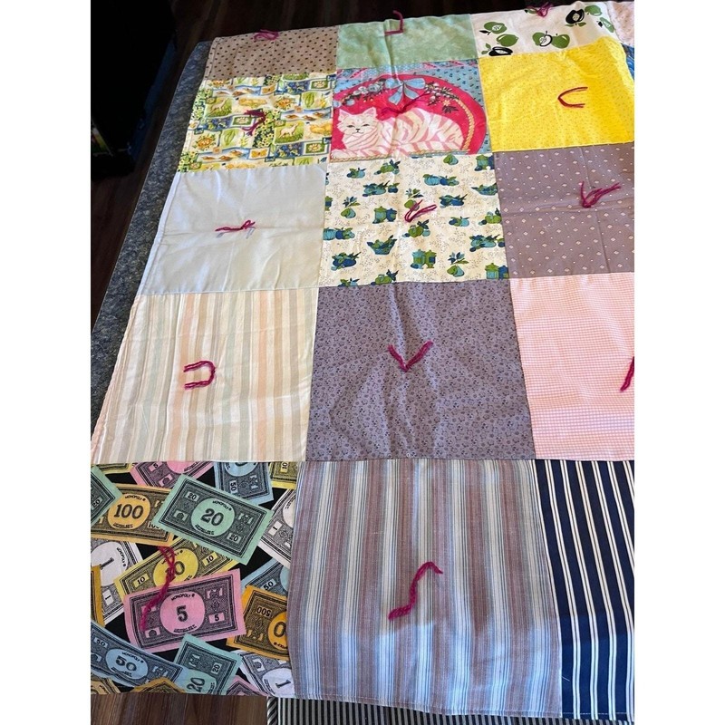 Handmade Quilt-multi patterns with rose floral side 49x41 inches gallery